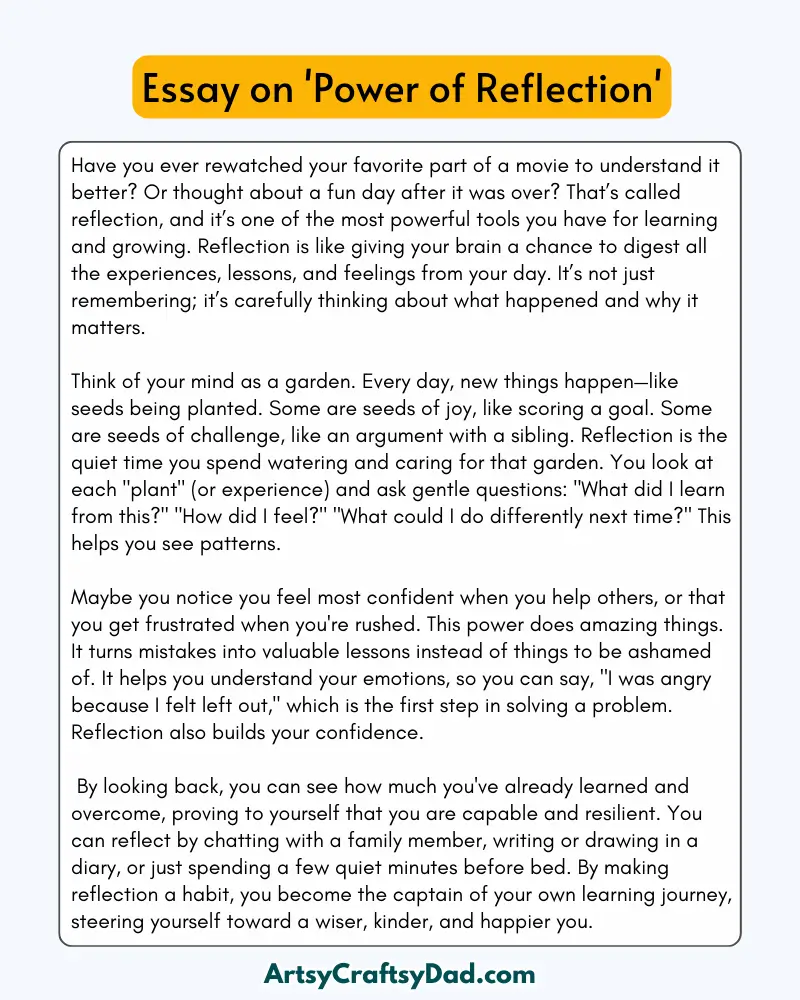 'Power of Reflection' - 300 Words  Essay for Grades 8 to 10 Students