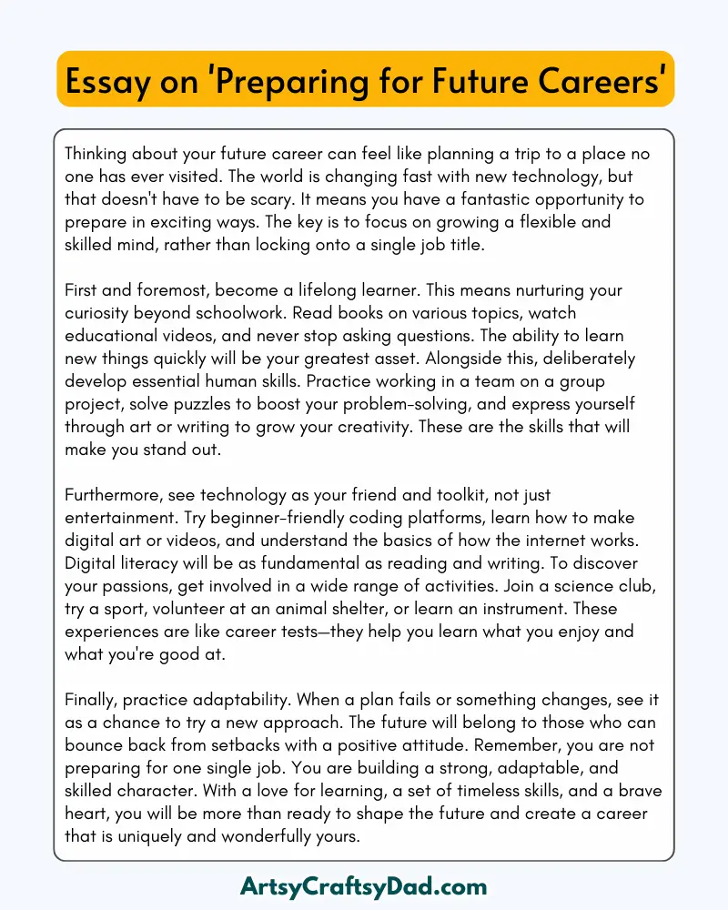 'Preparing for Future Careers' – 300 Words Essay for Grades 8 to 10 Students