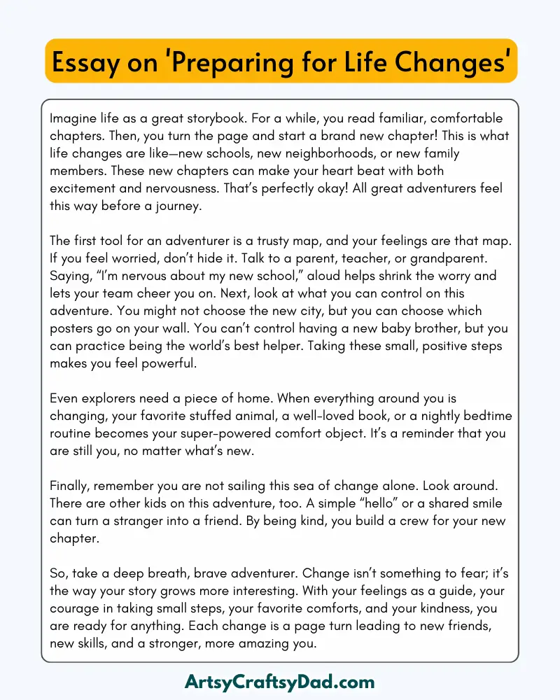 'Preparing for Life Changes' – 300 Words Essay for Grades 8 to 10 Students