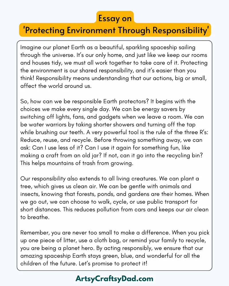 'Protecting Environment Through Responsibility' - 300 Words  Essay for Grade 9 to 10 Students