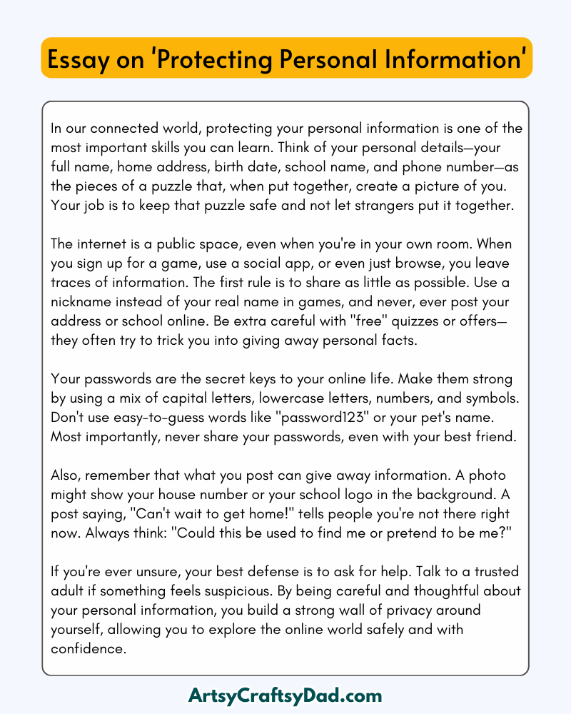 'Protecting Personal Information' - 300 Words Essay for Grades 8 to 10 Students