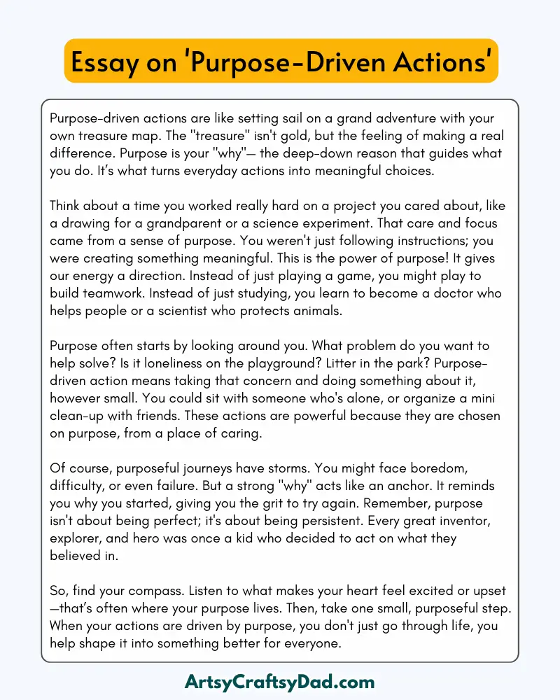 'Purpose-Driven Actions' – 300 Words Essay for Grades 8 to 10 Students