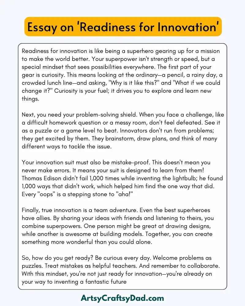 'Readiness for Innovation' – 300 Words Essay for Grades 8 to 10 Students