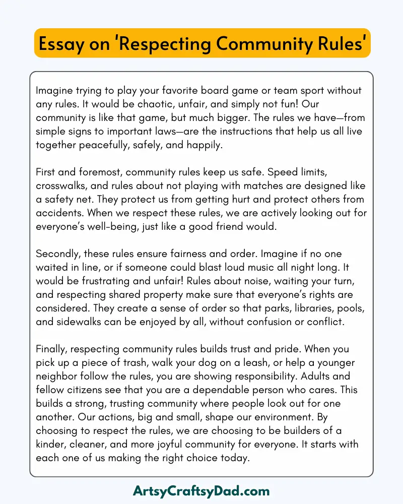 'Respecting Community Rules' – 300 Words Essay for Grades 8 to 10 Students