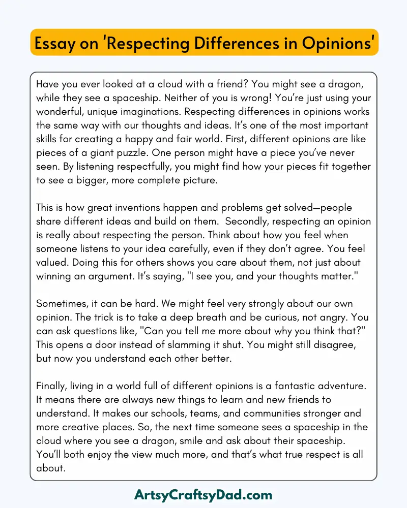 'Respecting Differences in Opinions' - 300 Words  Essay for Grades 9 to 10 Students