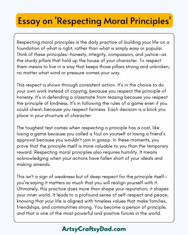 'Respecting Moral Principles' - 300 Words  Essay for Grade 8 to 10 Students