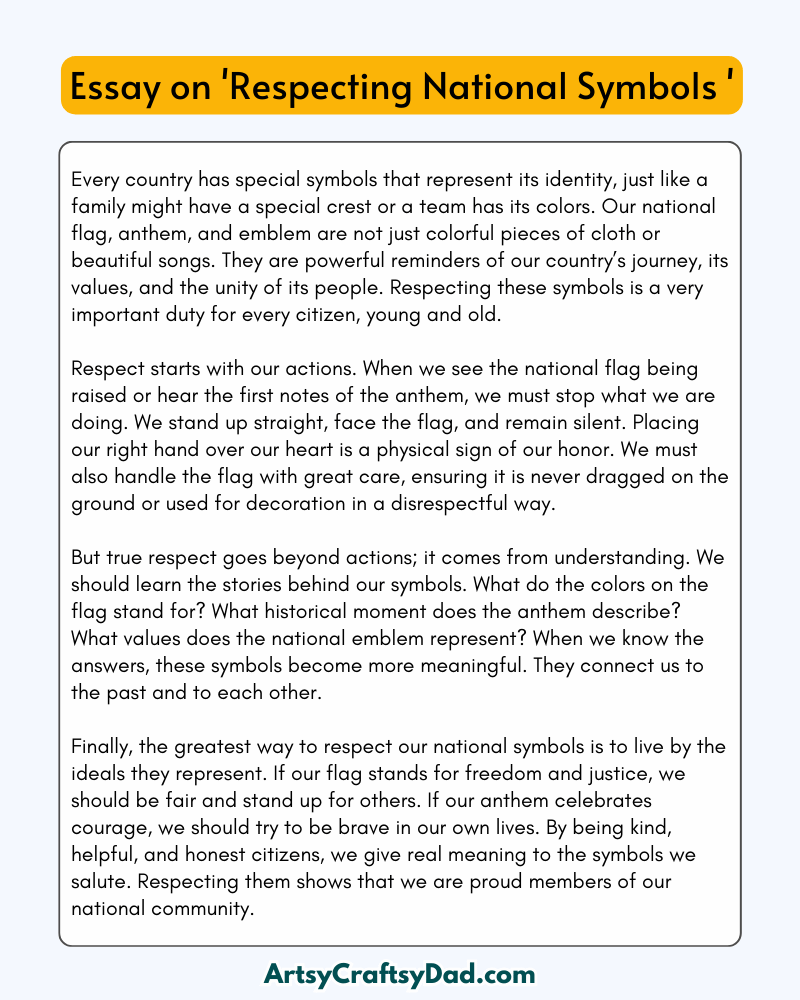 'Respecting National Symbols' - 300 Words Essay for Grades 8 to 10 Students