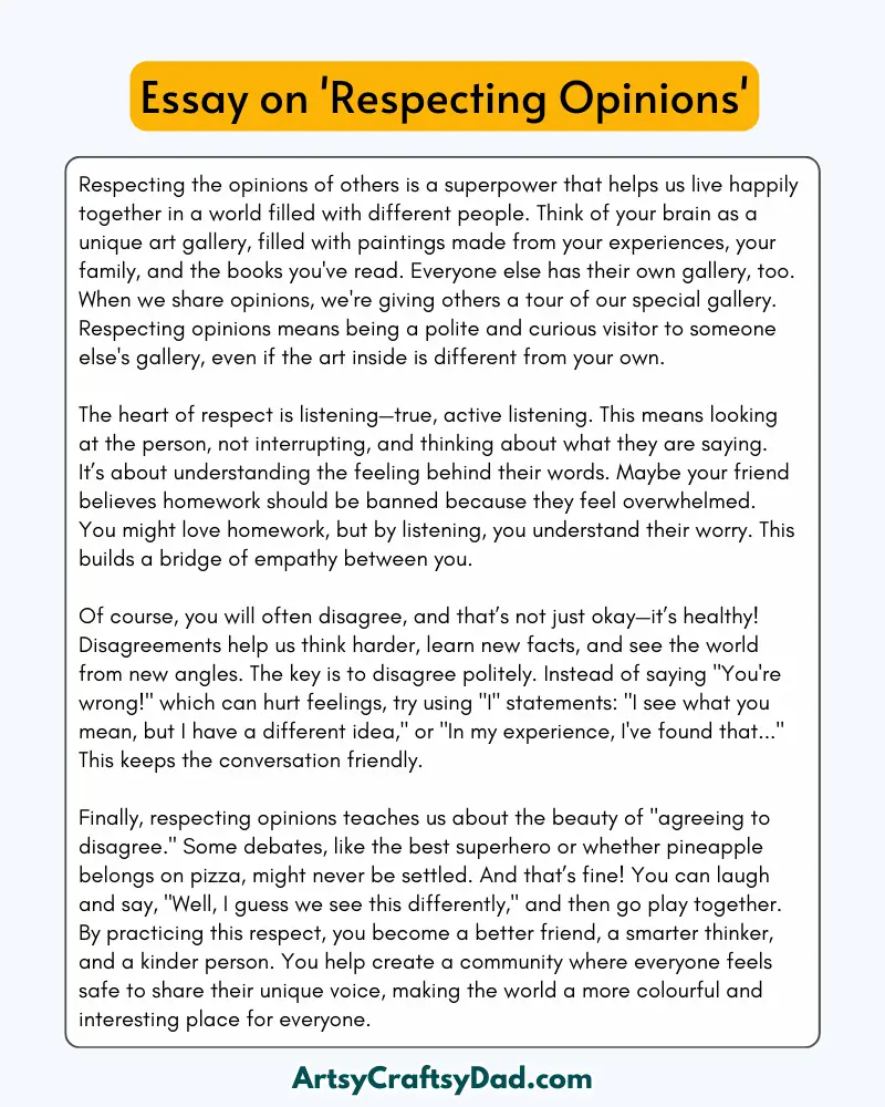 'Respecting Opinions' - 300 Words  Essay for Grades 9 to 10 Students