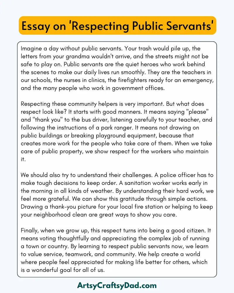 'Respecting Public Servants' - 300 Words  Essay for Grades 9 to 10 Students
