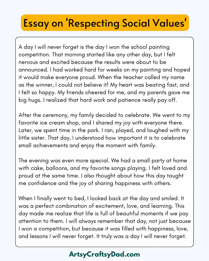'Respecting Social Values' - 300 Words  Essay for Grades 8 to 10  Students
