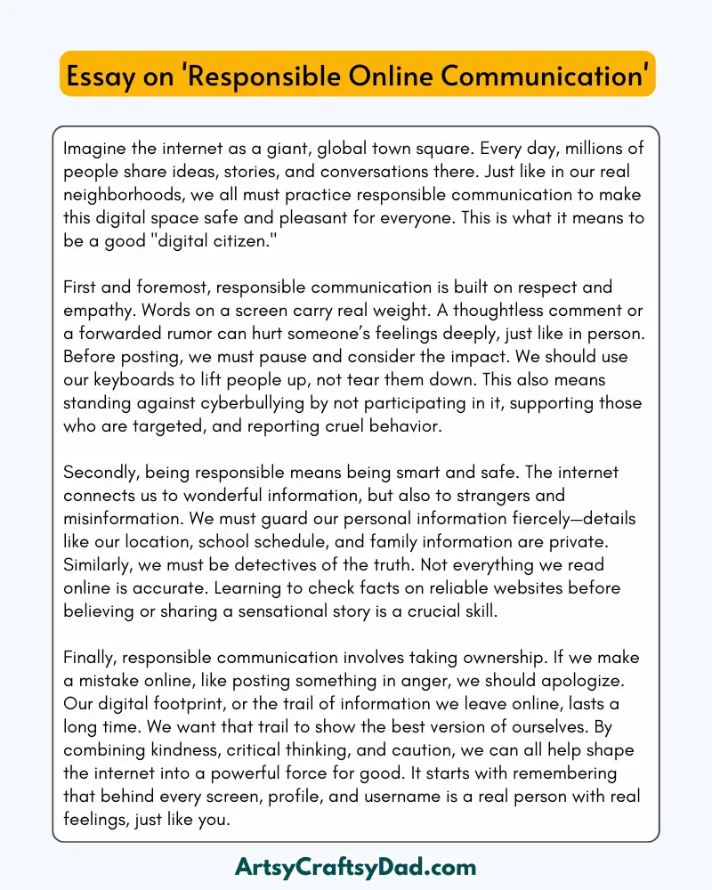 'Responsible Online Communication' - 300 Words Essay for Grades 8 to 10 Students