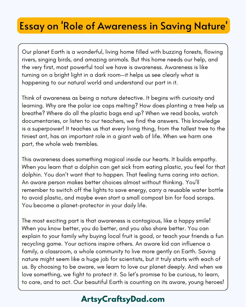 'Role of Awareness in Saving Nature' – 300 Words Essay for Grades 8 to 10 Students