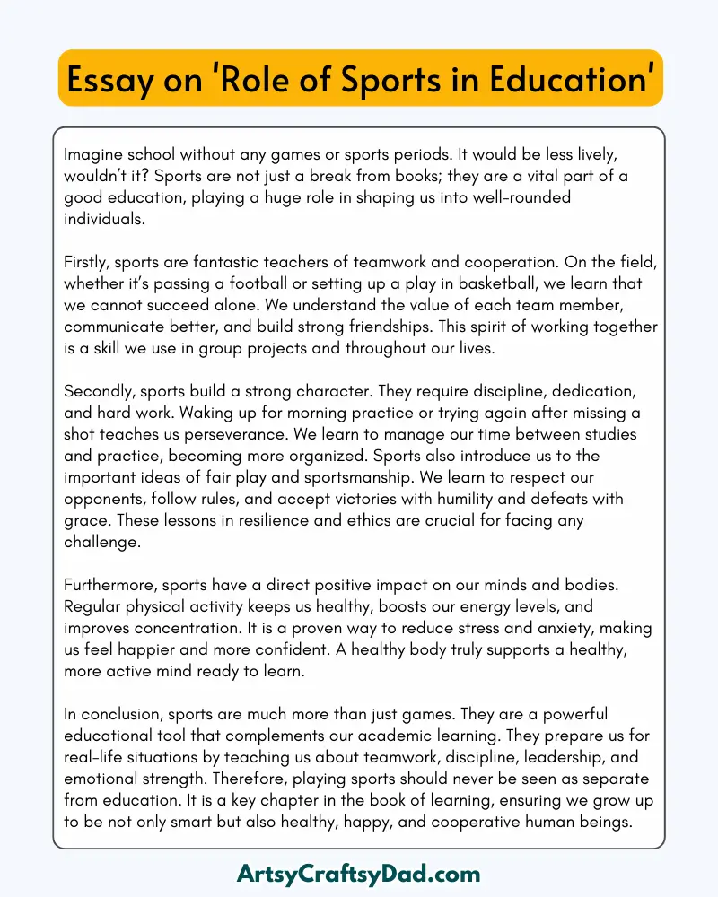 'Role of Sports in Education' – 300 Words Essay for Grades 8 to 10 Students
