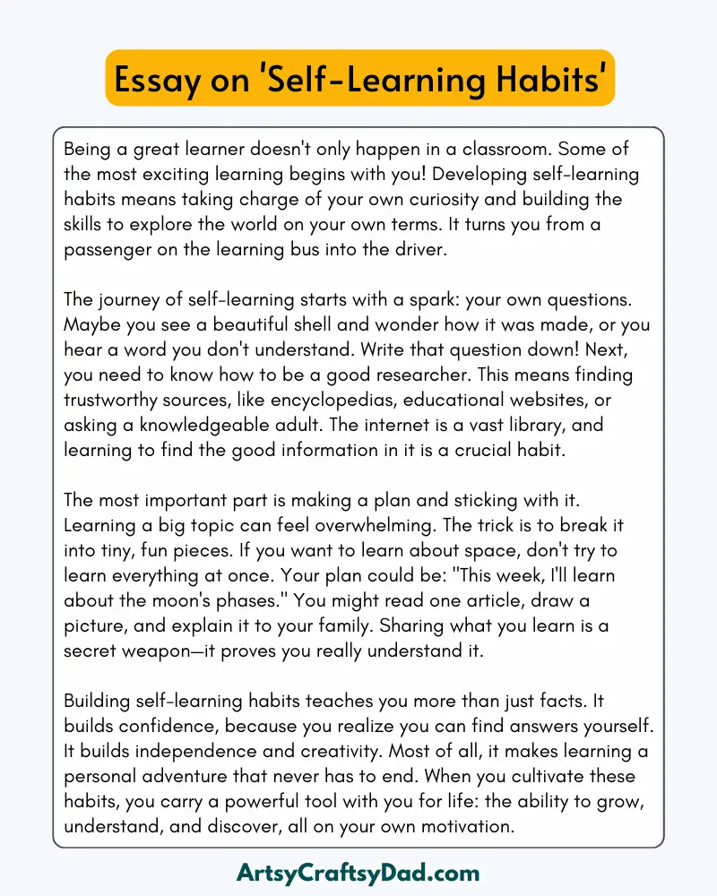 'Self-Learning Habits' - 300 Words  Essay for Grades 8 to 10 Students