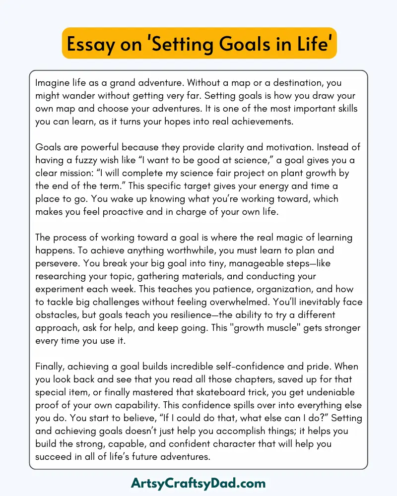 'Setting Goals in Life' - 300 Words  Essay for Grades 9 to 10 Students
