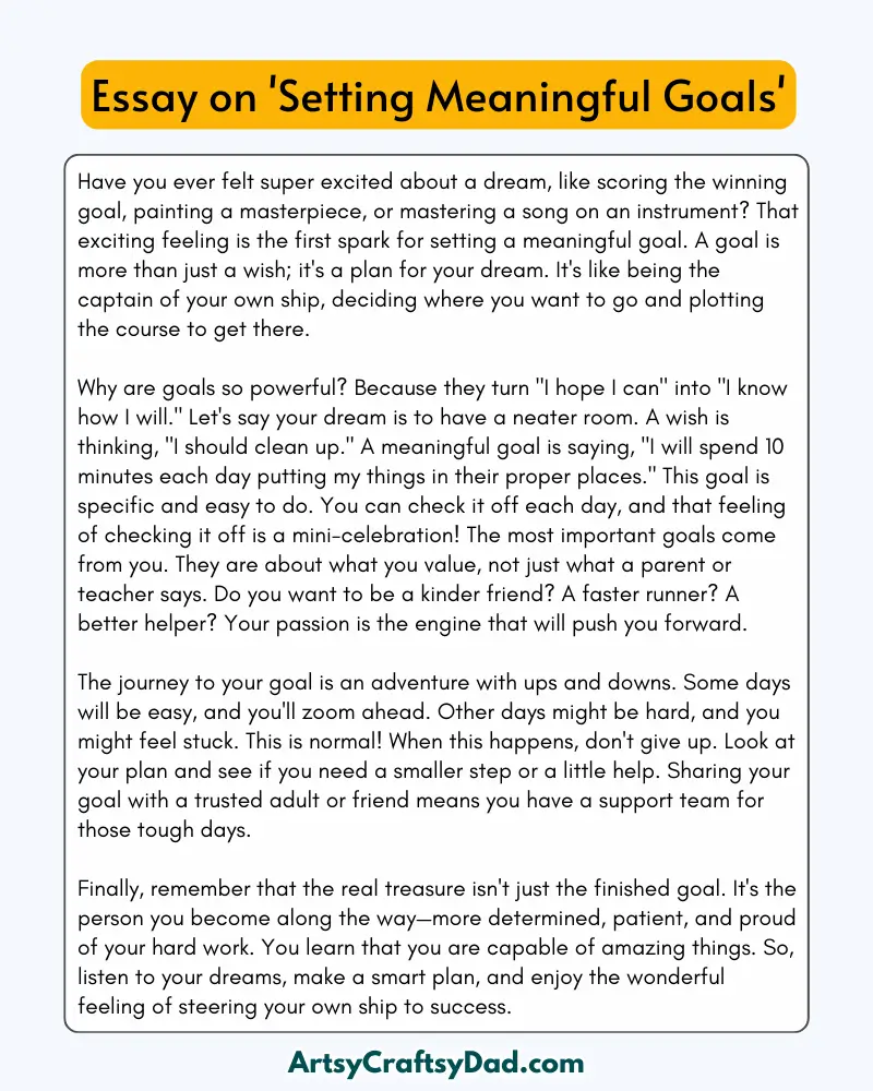 'Setting Meaningful Goals' – 300 Words Essay for Grades 8 to 10 Students