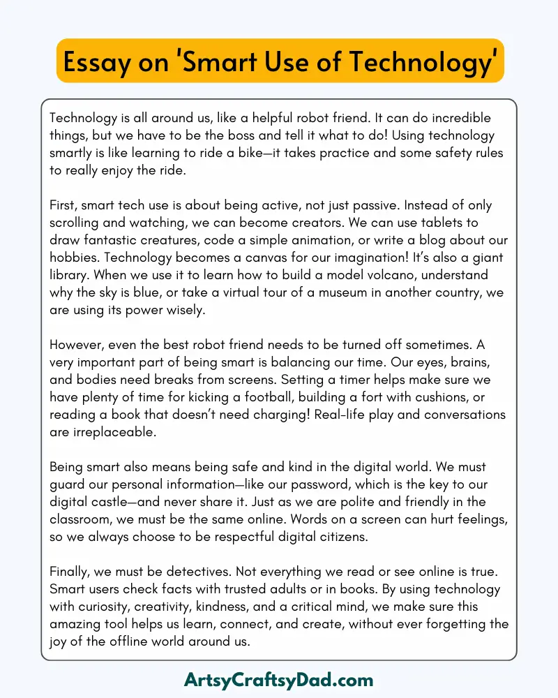 'Smart Use of Technology' - 300 Words  Essay for Grades 9 to 10 Students