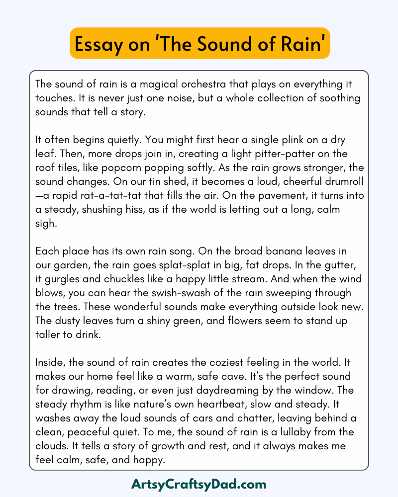 'The Sound of Rain' - 300 Words Essay for Grade 8 to 10 Students
