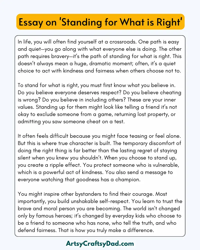 'Standing for What is Right' - 300 Words Essay for Grades 9 to 10 Students