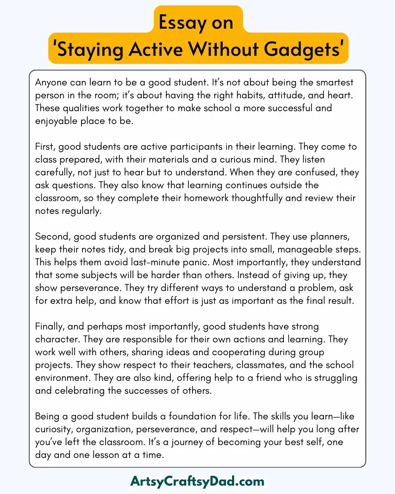 'Staying Active Without Gadgets' - 300 Words  Essay for Grade 9 to 10 Students