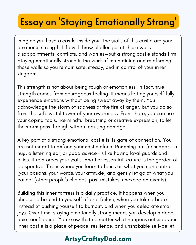 'Staying Emotionally Strong' - 300 Words  Essay for Grades 8 to 10 Students