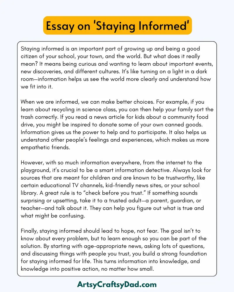 'Staying Informed' – 300 Words Essay for Grades 8 to 10 Students