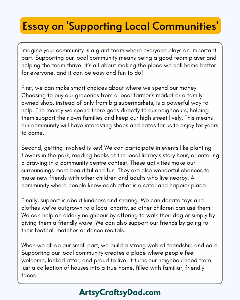 'Supporting Local Communities' – 300 Words Essay for Grades 8 to 10 Students