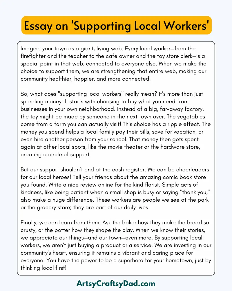 'Supporting Local Workers' – 300 Words Essay for Grades 8 to 10 Students