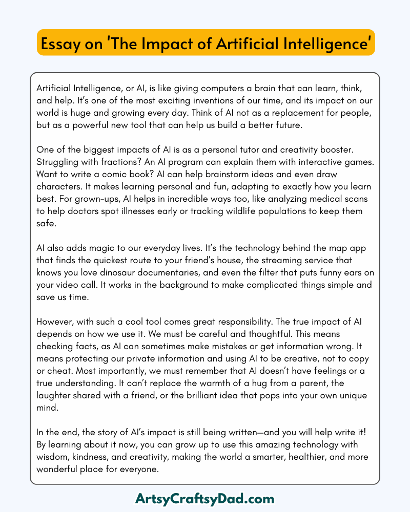 'The Impact of Artificial Intelligence' - 300 Words Essay for Grades 8 to 10 Students