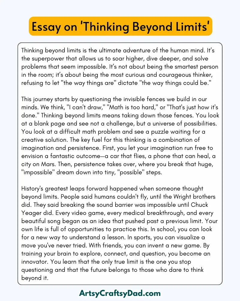 'Thinking Beyond Limits' - 300 Words  Essay for Grades 8 to 10 Students