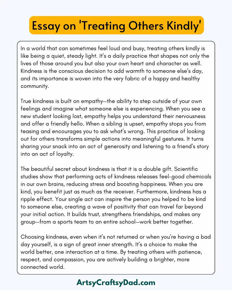 'Treating Others Kindly' - 300 Words  Essay for Grades 8 to 10 Students