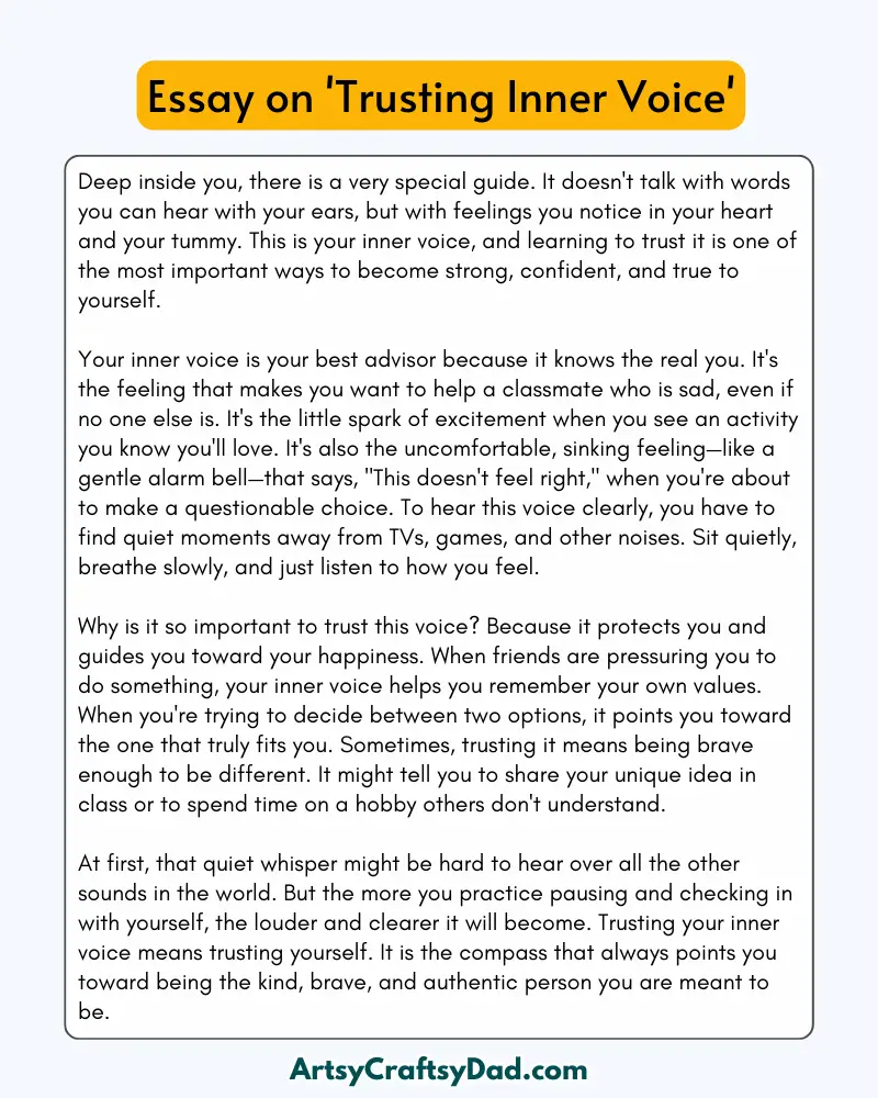'Trusting Inner Voice' - 300 Words  Essay for Grade 8 to 9 Students