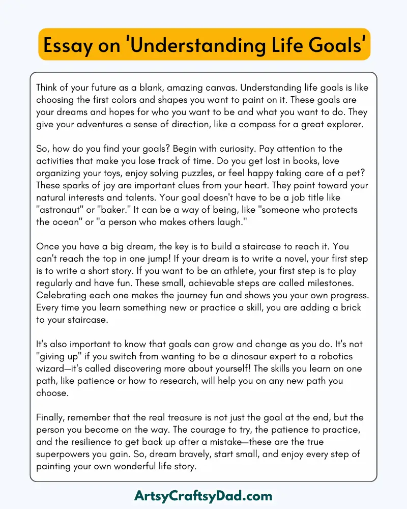 'Understanding Life Goals' – 300 Words Essay for Grades 8 to 10 Students