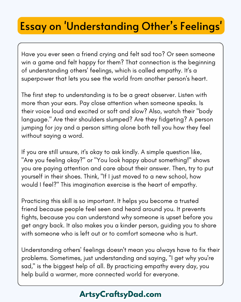 'Understanding Others' Feelings' - 300 Words Essay for Grades 8 to 10 Students