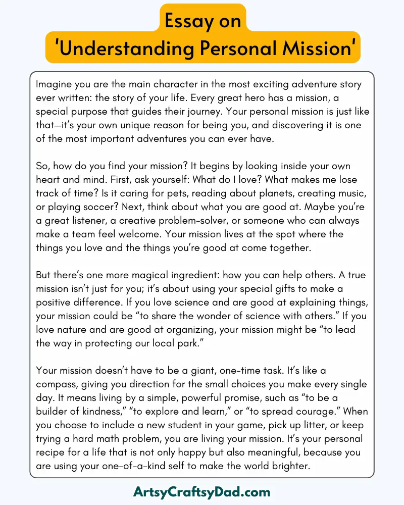 'Understanding Personal Mission' – 300 Words Essay for Grades 8 to 10 Students