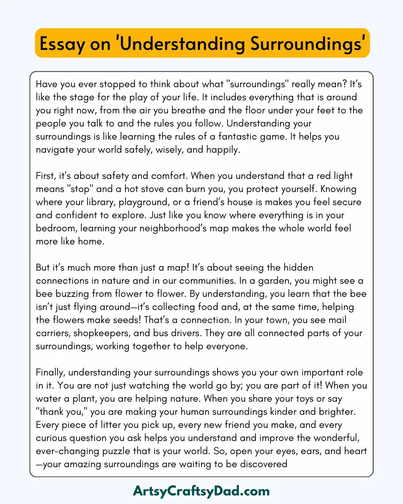 'Understanding Surroundings' – 300 Words Essay for Grades 8 to 10