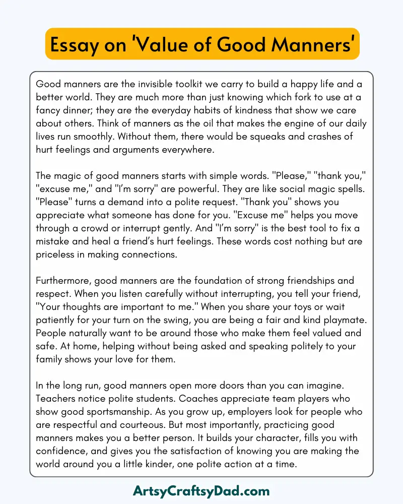 'Value of Good Manners' – 300 Words Essay for Grades 8 to 10 Students