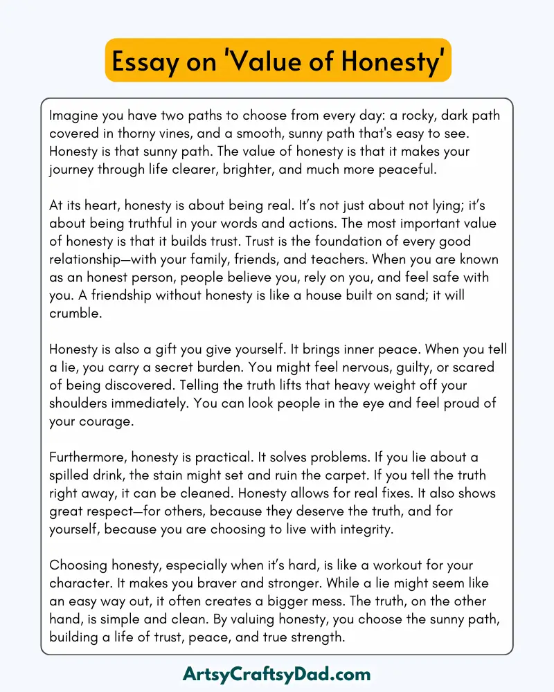 'Value of Honesty' - 300 Words  Essay for Grades 8 to 10 Students