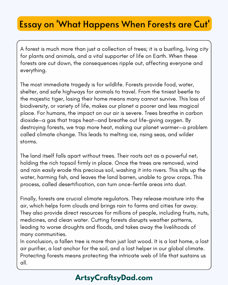 'What Happens when Forests are Cut' – 300 Words Essay for grade 7 Students