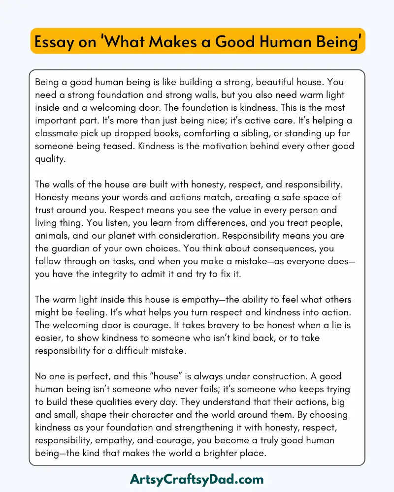 'What Makes a Good Human Being' - 300 Words  Essay for Grades 8 to 10 Students