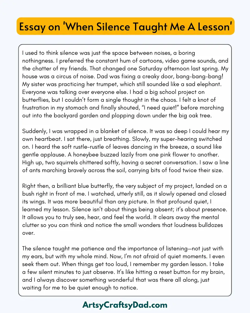 'When Silence Taught Me A Lesson' - 300 Words Essay for Grades 8 to 10 Students