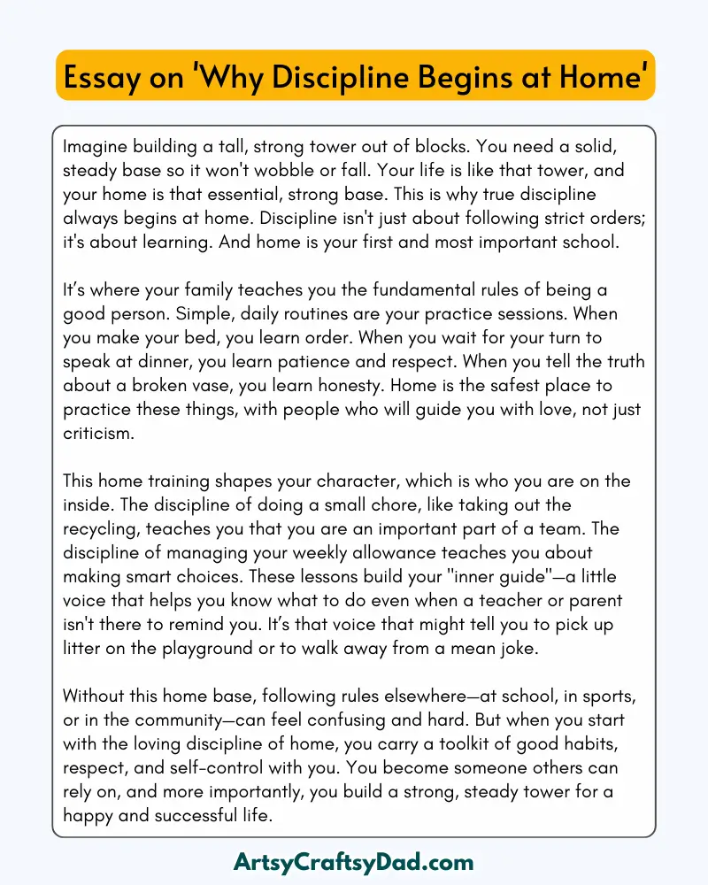 'Why Discipline Begins at Home' - 300 Words  Essay for Grade 7 to 8 Students
