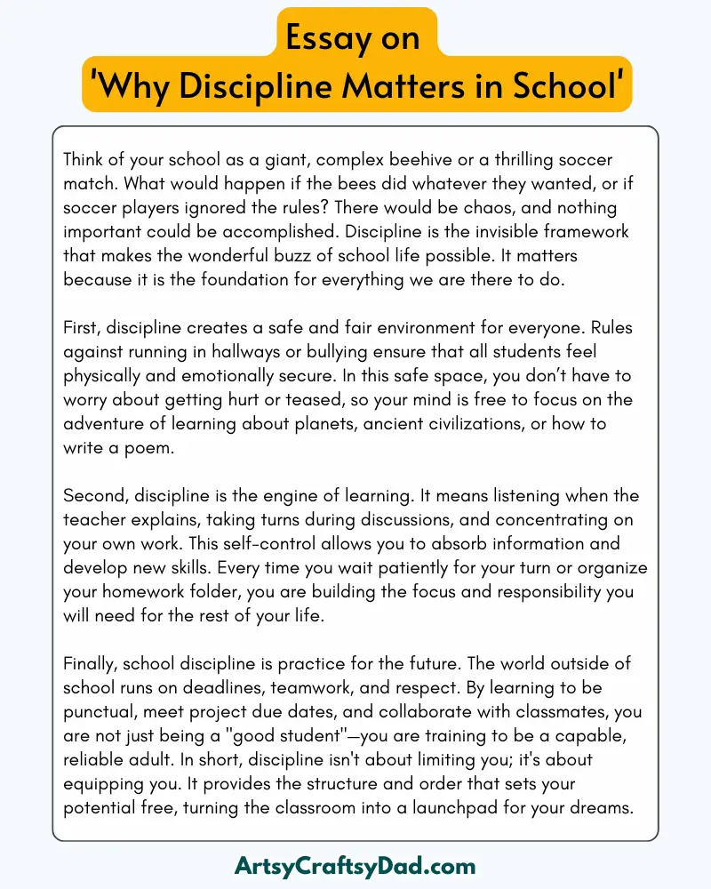 'Why Discipline Matters in School' - 300 Words  Essay for Grade 9 to 10 Students