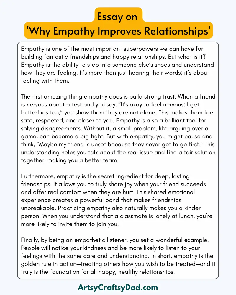 'Why Empathy Improves Relationships' - 300 Words  Essay for Grades 7 to 10 Students