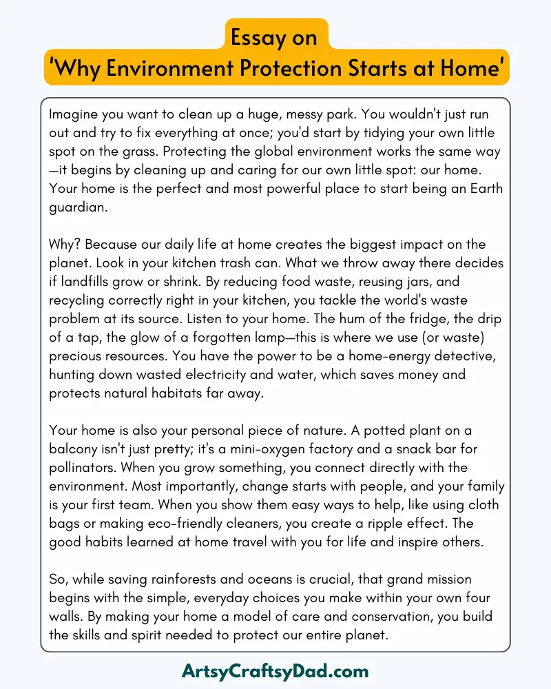 'Why Environment Protection Starts at Home' - 300 Words  Essay for Grade 9 to 10 Students