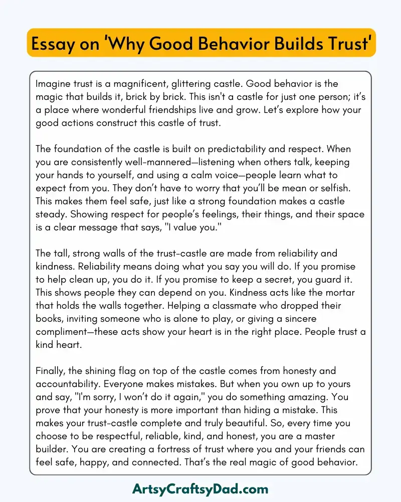 'Why Good Behavior Builds Trust' – 300 Words Essay for Grades 8 to 10 Students