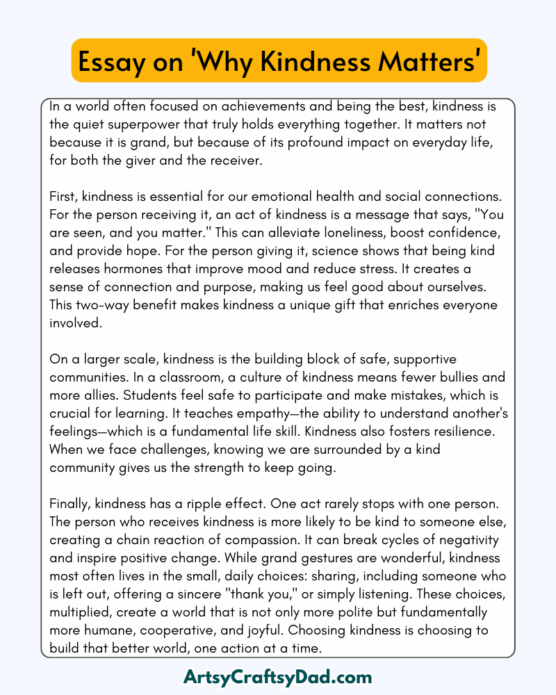 'Why Kindness Matters' - 300 Words Essay for Grades 7 to 8 Students
