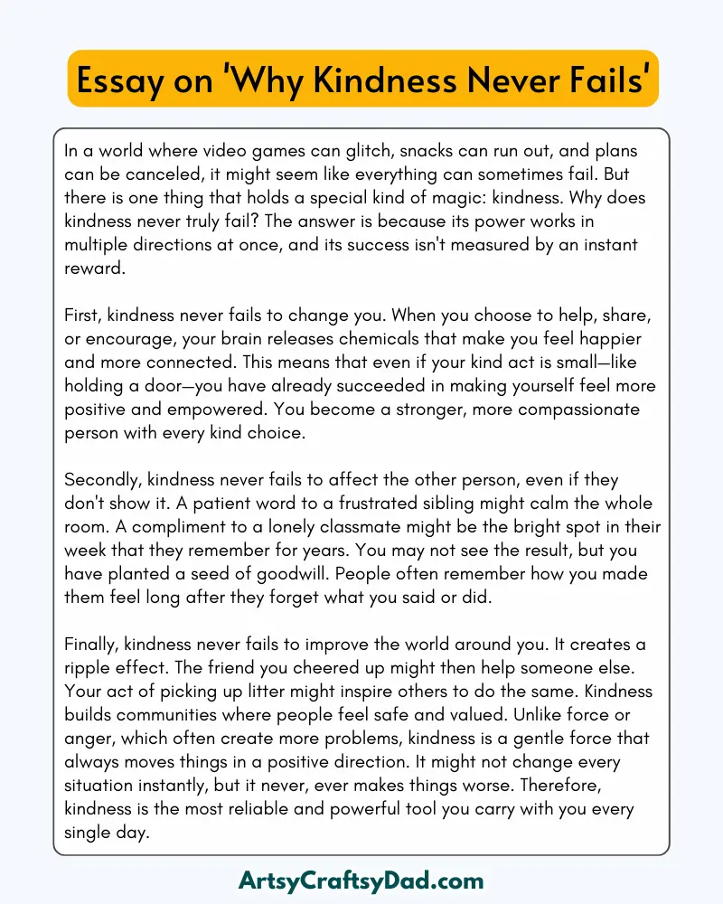 'Why Kindness Never Fails' - 300 Words  Essay for Grades 7 to 8 Students