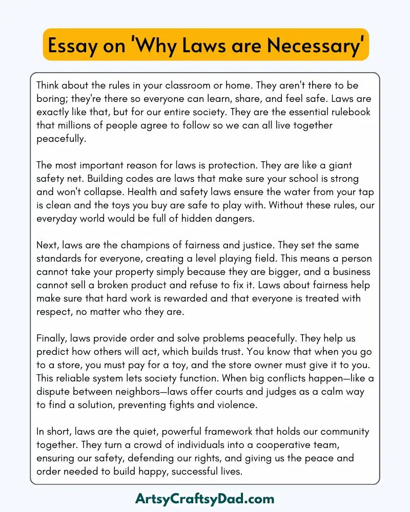 'Why Laws are Necessary' - 300 Words  Essay for Grades 9 to 10 Students