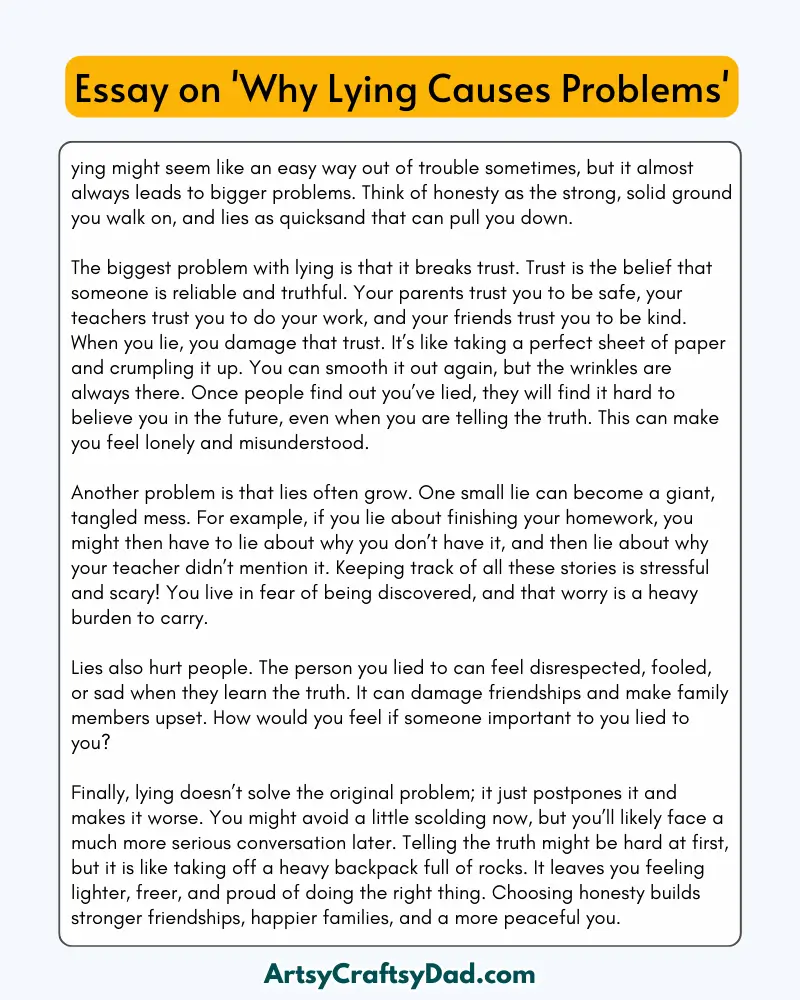 'Why Lying Causes Problems' – 300 Words Essay for Grades 8 to 10 Students